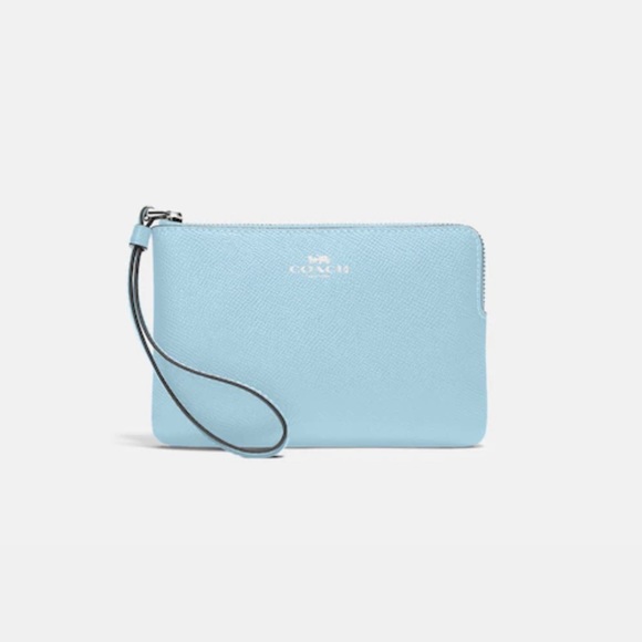 Coach Handbags - NWT - Coach Corner Zip Wristlet in Silver/Waterfall. Baby Blue Color